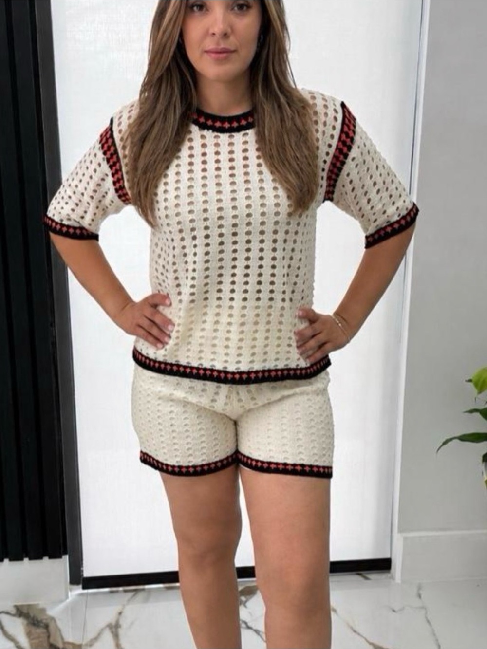 Cream Eyelet Short Set